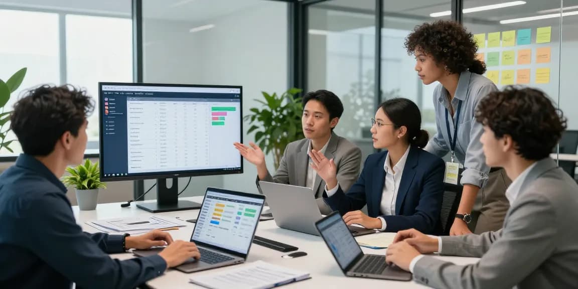 Team collaboration using rtischeduler.co.uk for effective scheduling and planning in a modern office.