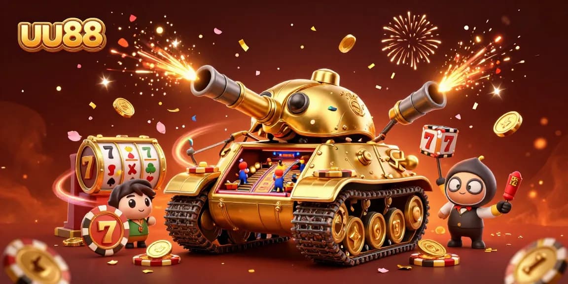 Experience the thrill of playing at uu88’s mini casino inside a golden beetle tank.