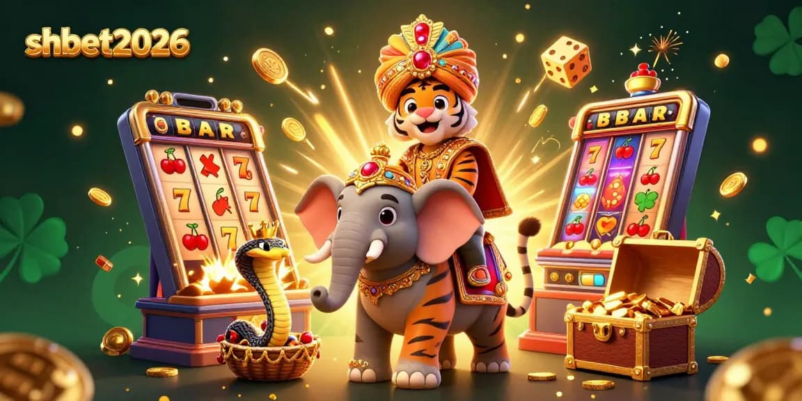 Engage in thrilling gambling with shbet2026, featuring a grand elephant and golden treasures.
