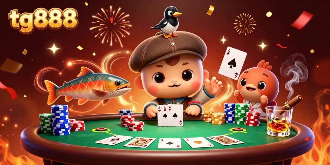 Engage in thrilling gameplay with tg888, featuring baby Nessie and a festive poker scene.