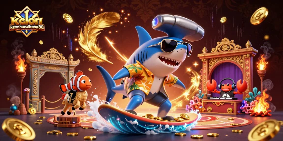 Experience the excitement of keonhacaibong88 with a dynamic shark surfing gold coins.