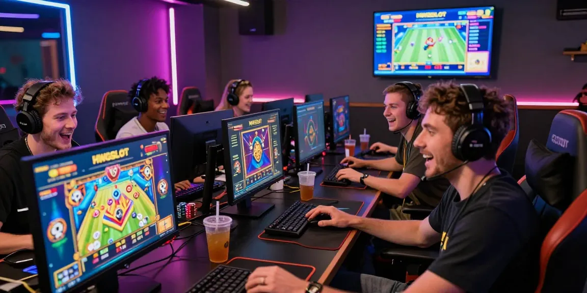 HWGSLOT players enjoying an exciting gaming experience in a vibrant lounge.