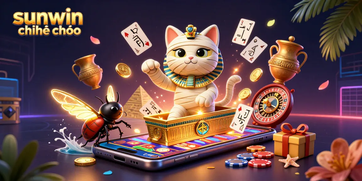 Join the thrilling experience with sunwin chính chủ as a 3D mummy cat emerges in a vibrant casino.