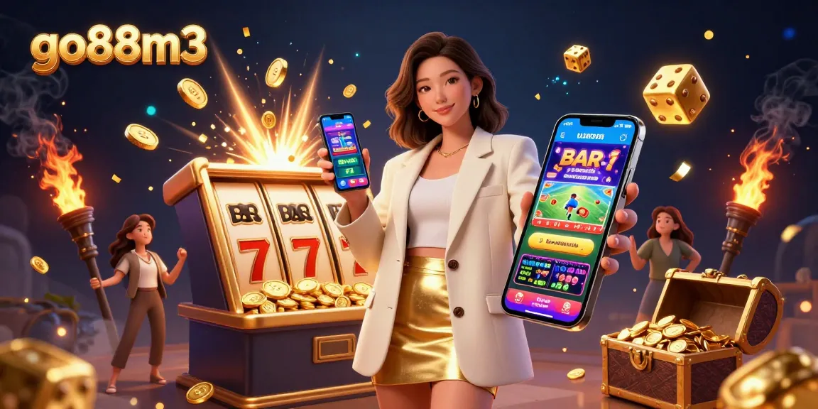 Experience the thrill of go88m3 with a dynamic 3D casino scene featuring sports betting and vibrant game elements.