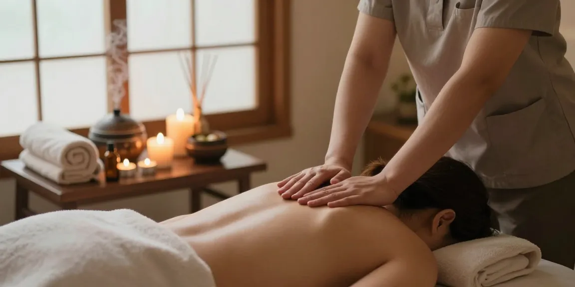 Relaxing 군포출장마사지 scene with therapist applying soothing techniques in a serene spa environment.