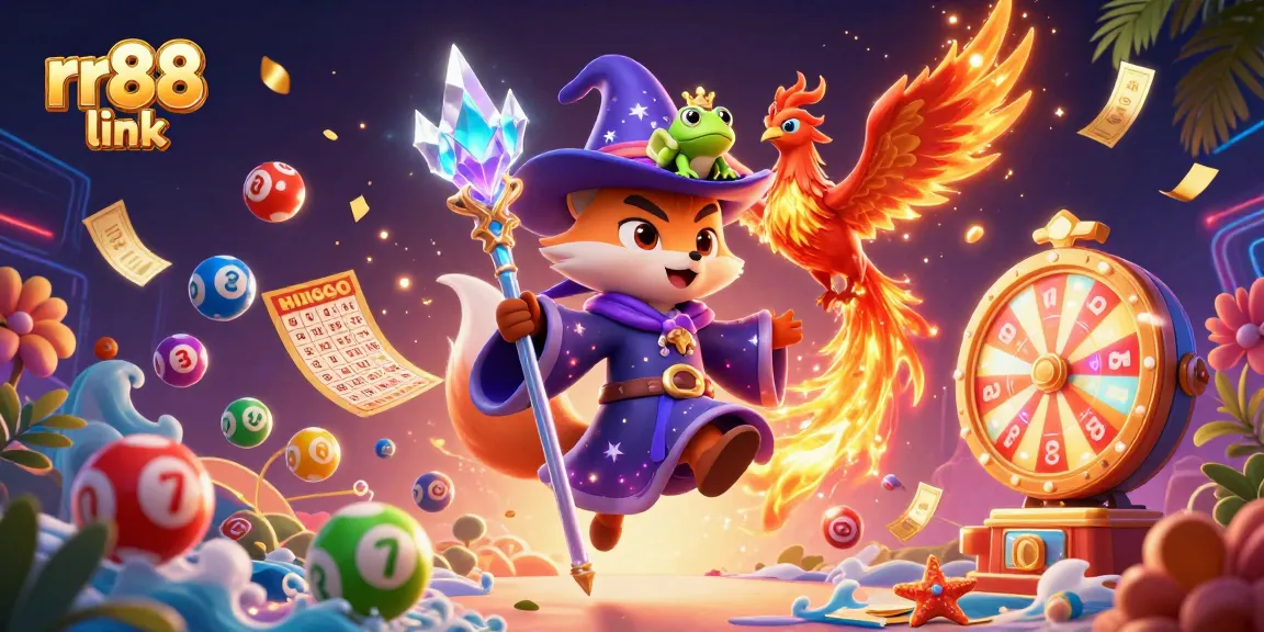 Win with the exciting rr88 link as the mystical wizard fox, phoenix, and magical elements create a vibrant casino scene.