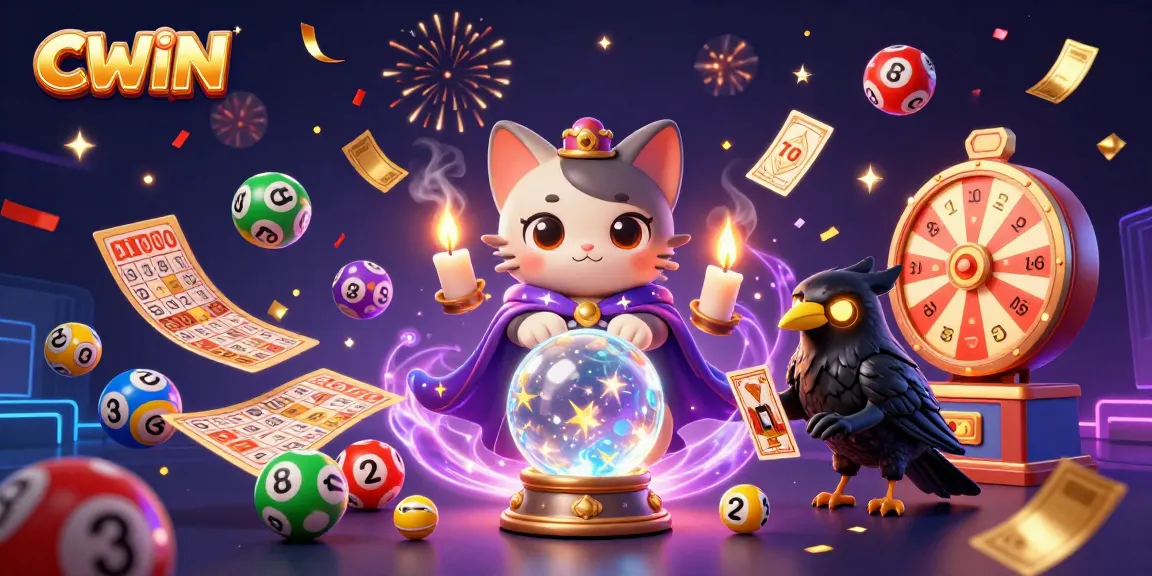 CWIN reveals exciting gaming adventures with a dynamic scene of vibrant lottery action and mystical characters.