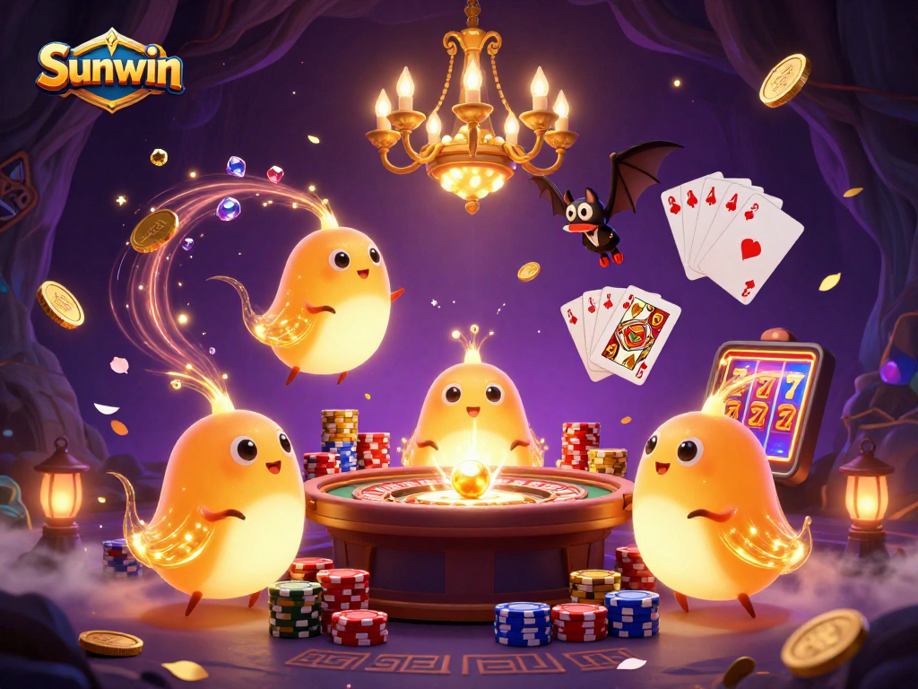 Experience the magical ambiance of Sunwin with glowing glowworms lighting up a vibrant casino setting.
