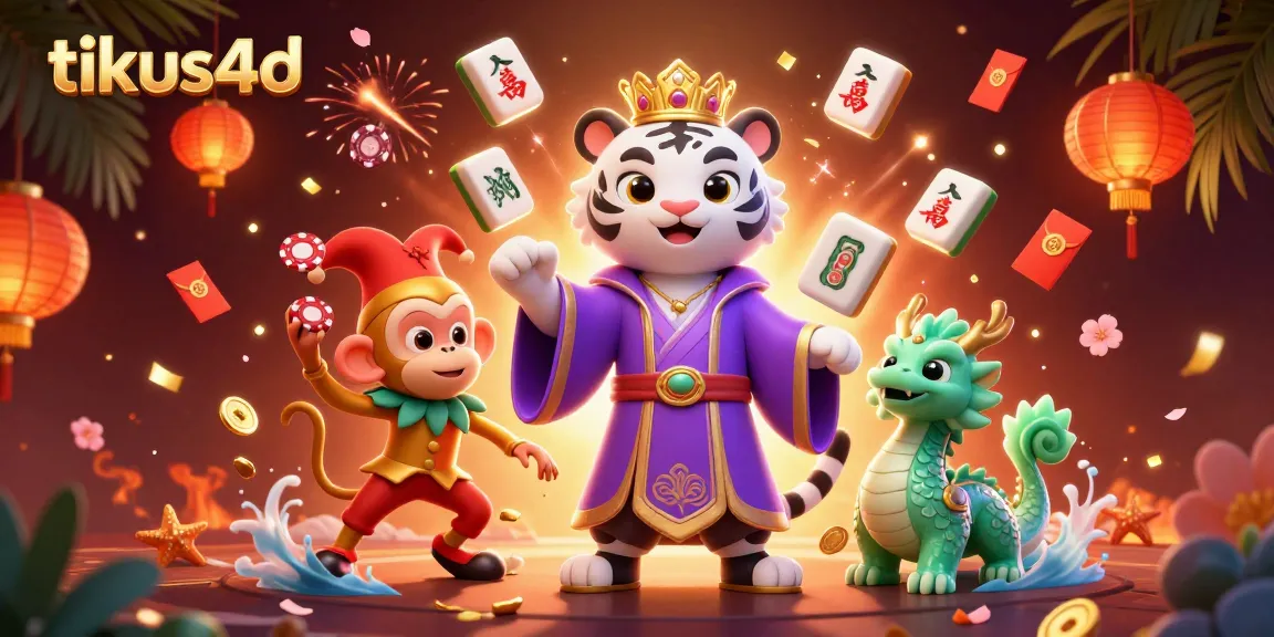 Engage with tikus4d's exhilarating atmosphere featuring a tiger, monkey, and dragon amidst vibrant casino elements.