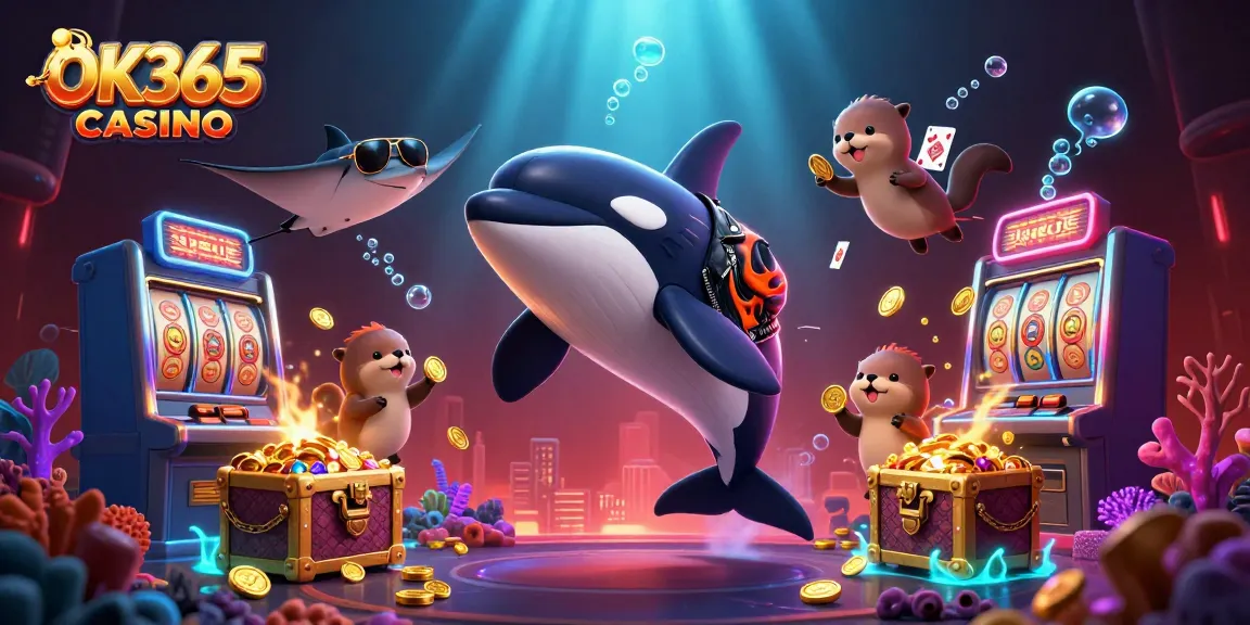 Experience winning at OK365 CASINO with a vibrant underwater scene celebrating casino excitement.