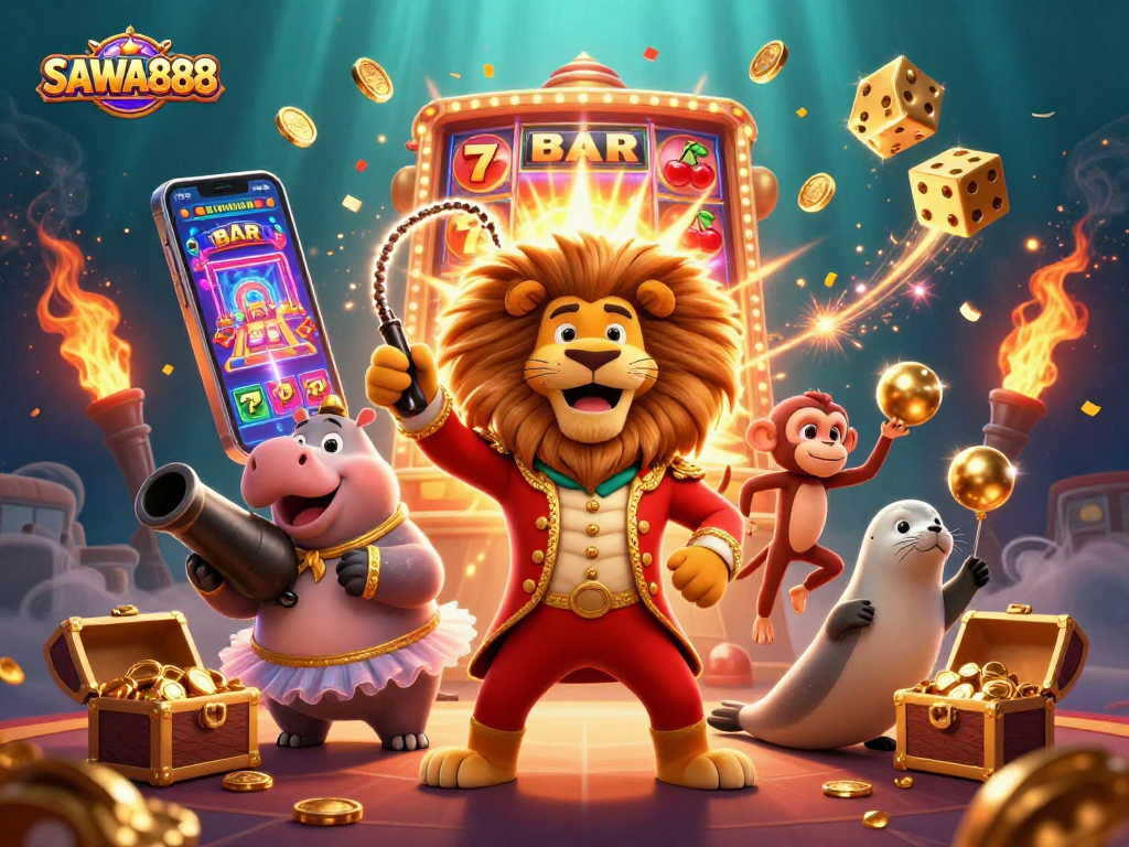 Experience the thrill of SAWA888 with vibrant slot machine adventures and animated casino fun.