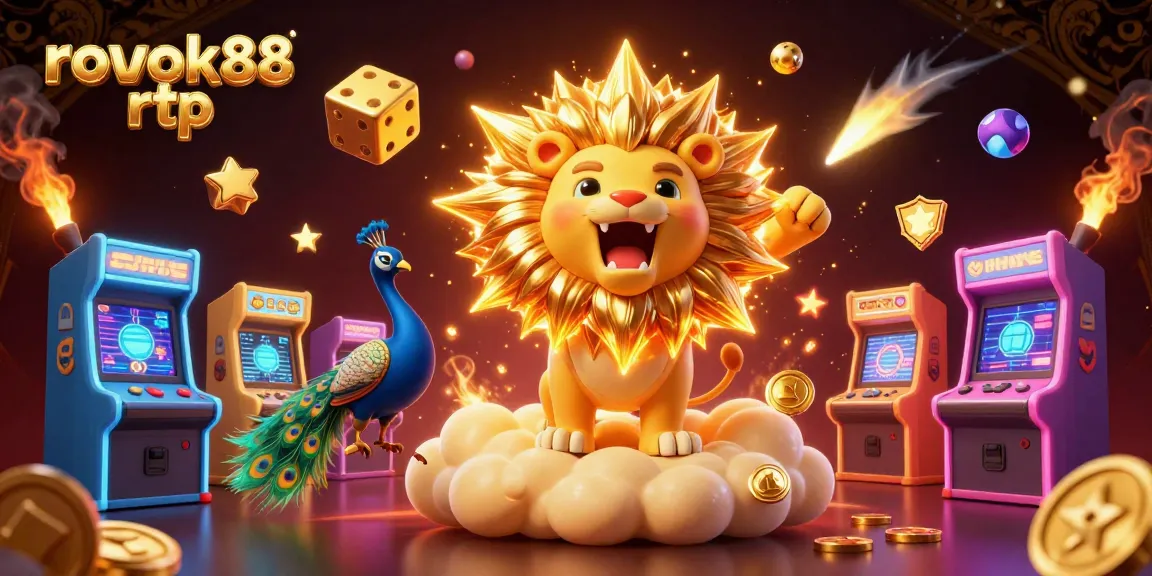Experience the thrill of rokok88 rtp with a roaring sun lion amidst vibrant casino elements.