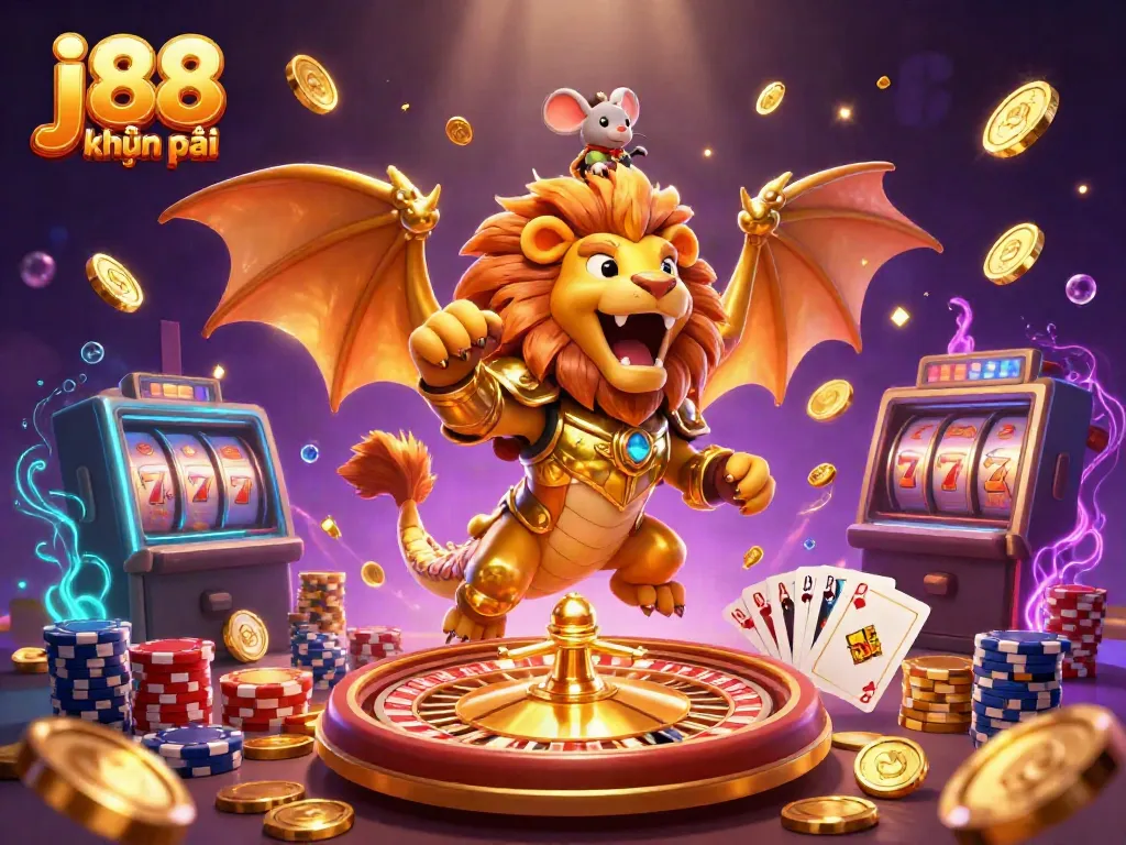 Experience thrilling j88 khuyến mãi with triumphant chimera and sparkling casino elements in 3D.