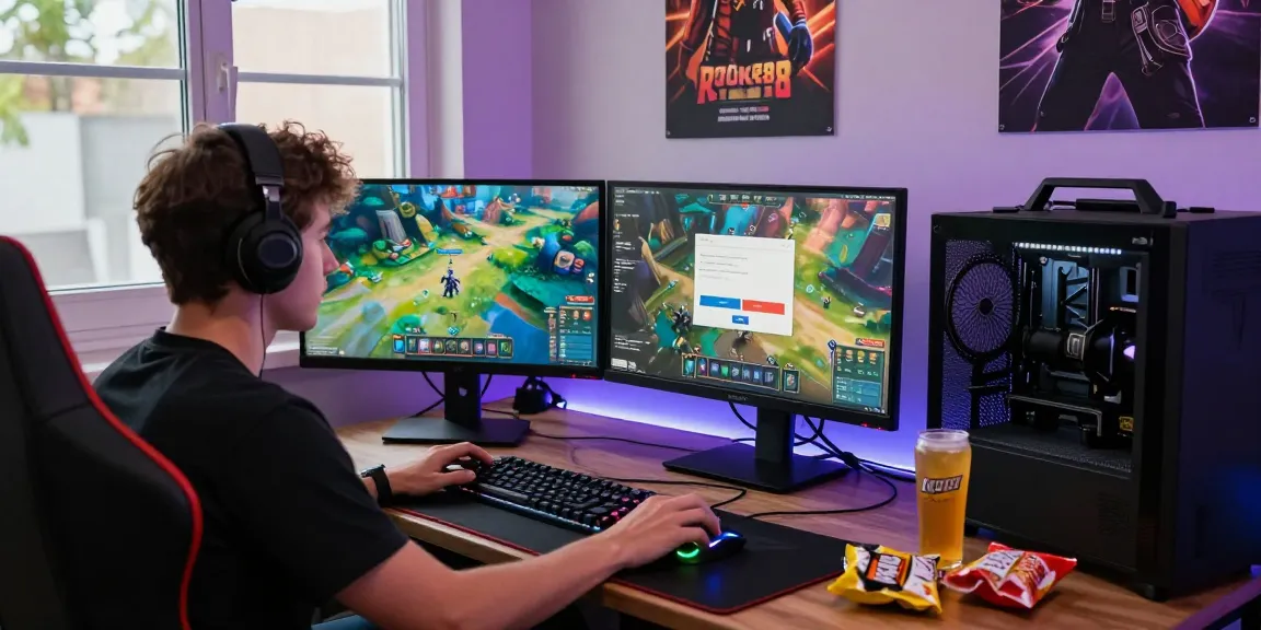 User engaged in the rokok88 login process at a colorful gaming setup with vibrant screens and accessories.