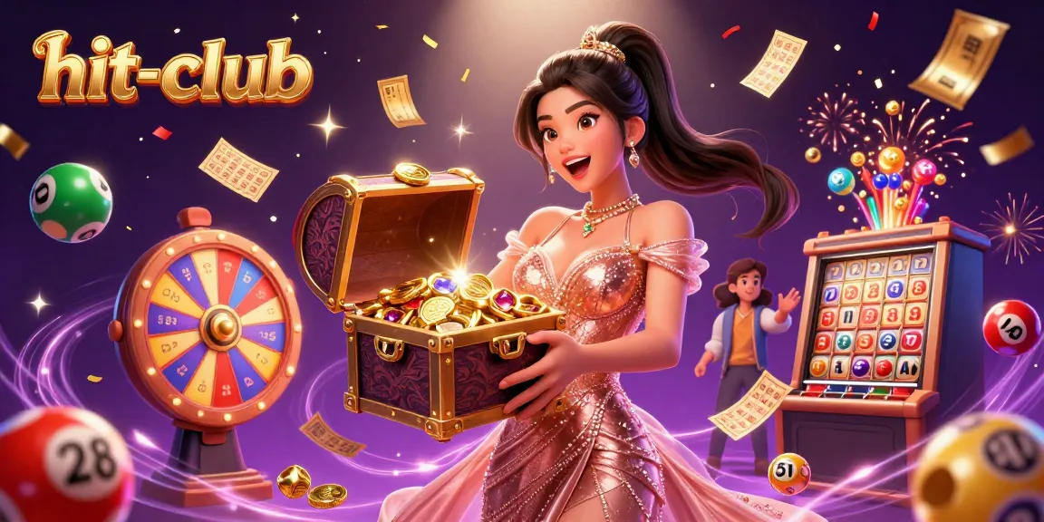 Join the excitement at hit-club with stunning treasures and lottery thrills in this casino illustration.