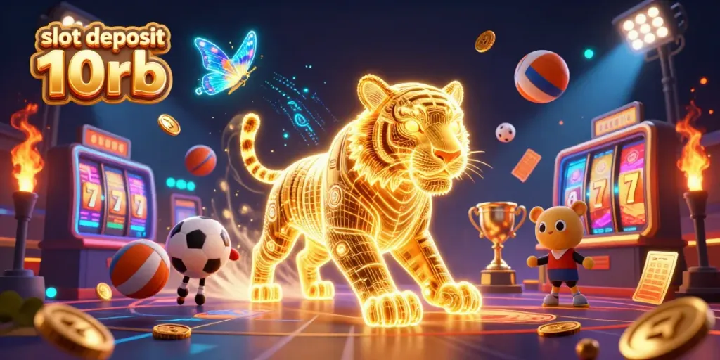 Experience the thrill of slot deposit 10rb with a vibrant digital casino illustration full of engaging elements.
