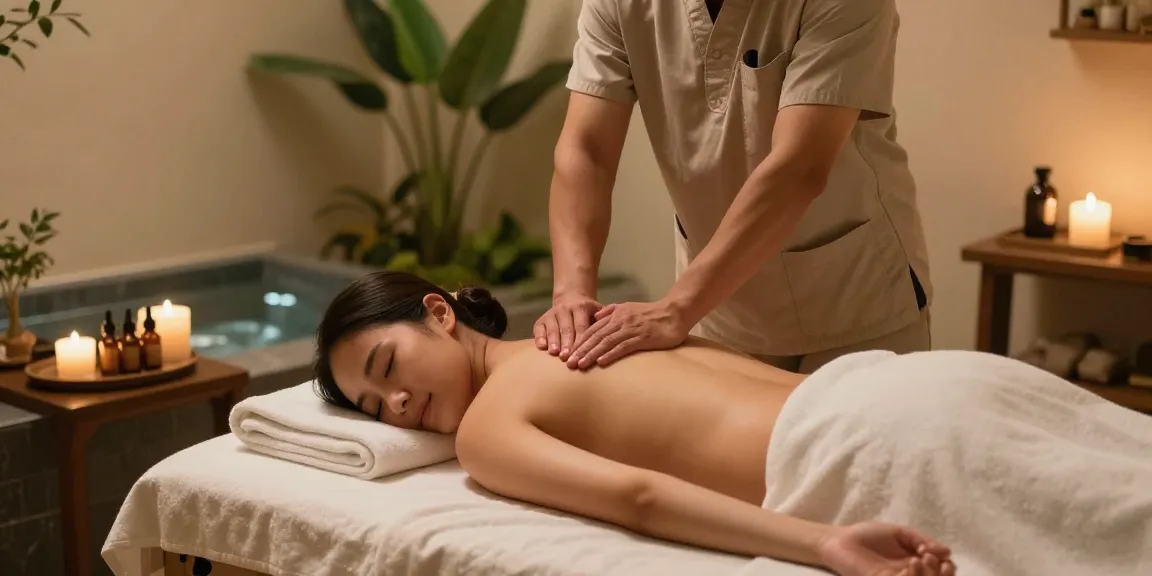 Relaxing 남양주출장안마 massage therapy scene with tranquil atmosphere and calming elements.