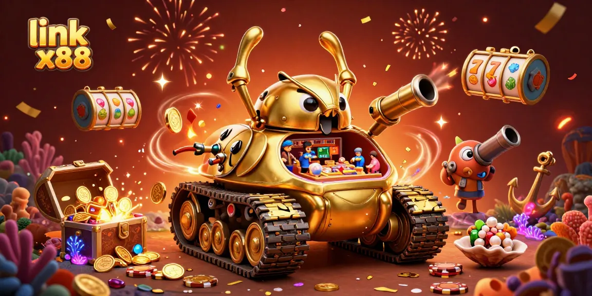 Win big with link x88 in this vibrant 3D casino explosion illustration.
