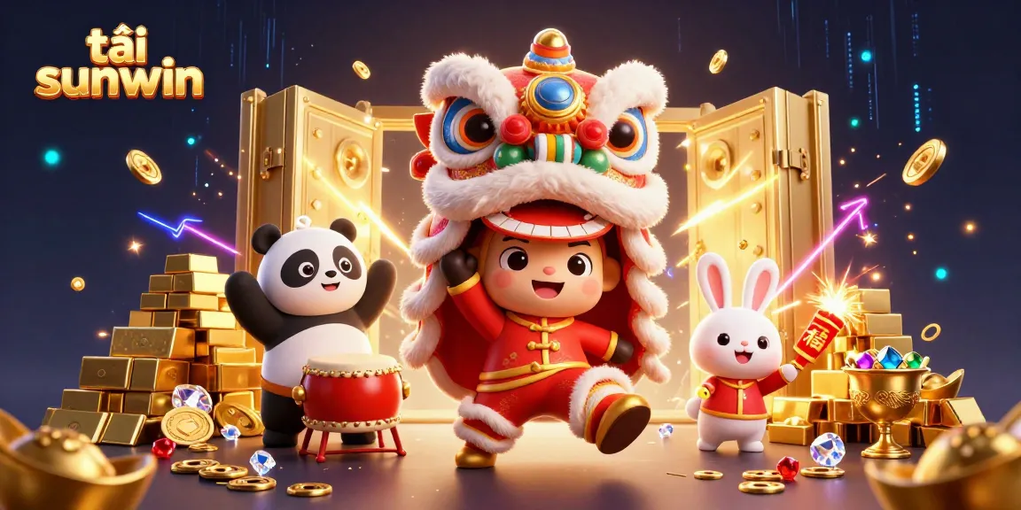 Engage with the vibrant world of tải sunwin through an animated lion dance and dazzling treasures.