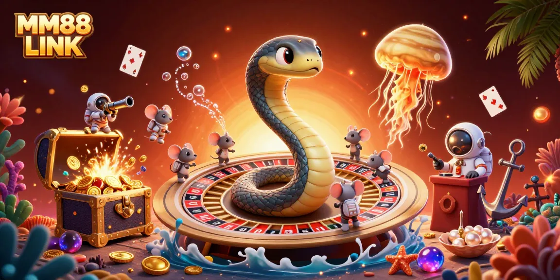 Experience the thrilling MM88 LINK with a dynamic cosmic casino scene featuring lively characters and engaging elements.