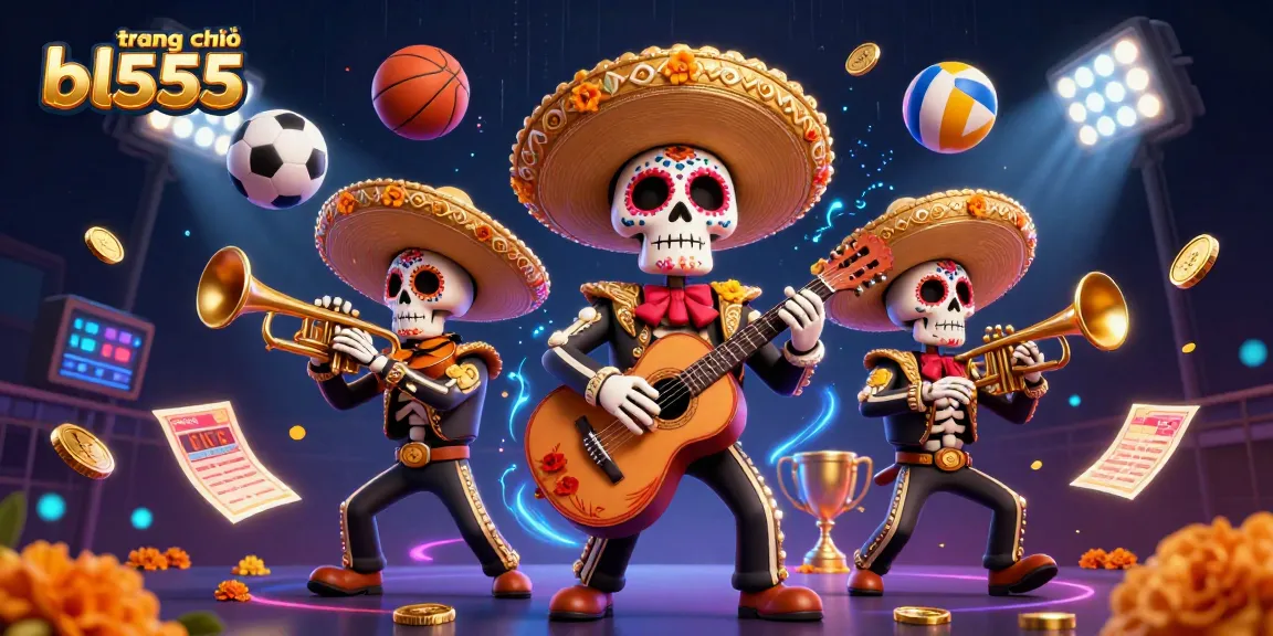 Experience the excitement of trang chủ bl555 with a vibrant casino scene featuring mariachi skeletons and dynamic sports elements.