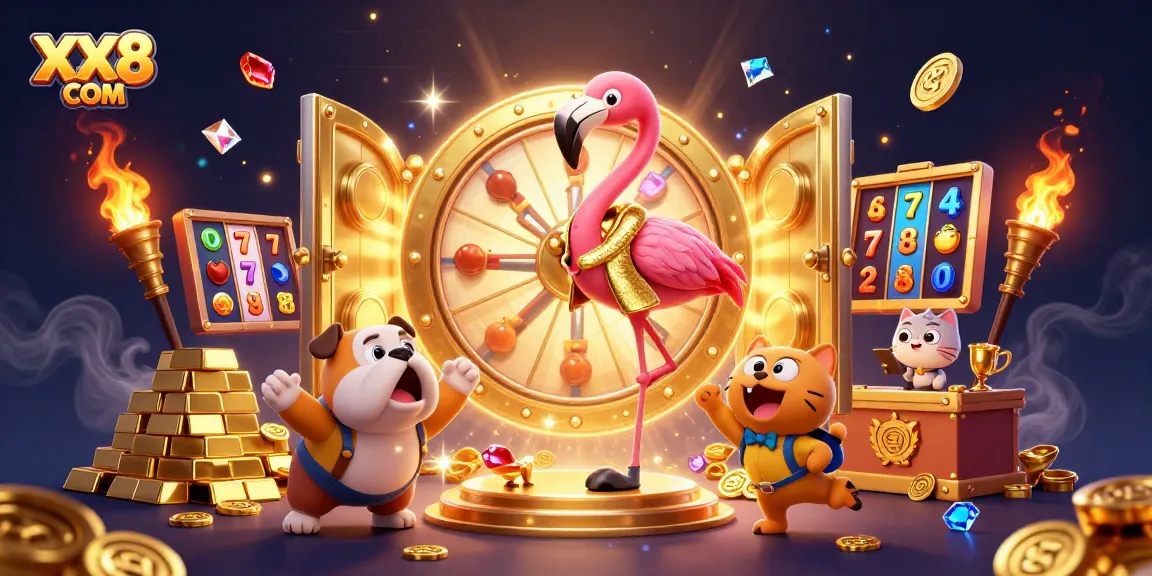 Experience thrilling gameplay at XX8 COM with vibrant slot machines and a game show atmosphere.