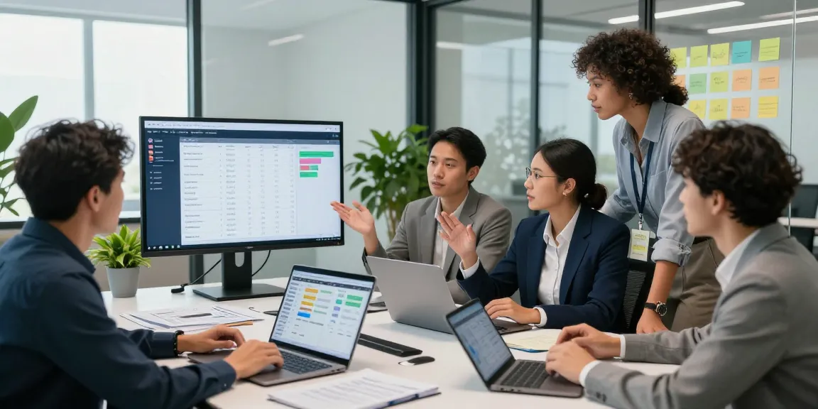 Team collaboration using rtischeduler.co.uk for effective scheduling and planning in a modern office.