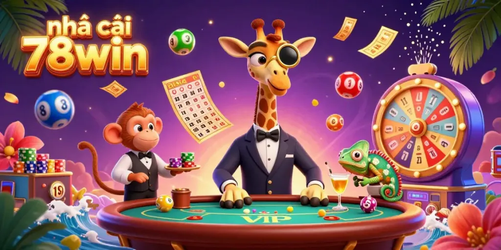 Experience the excitement at nhà cái 78win with a high-roller giraffe and more in a vibrant casino scene.