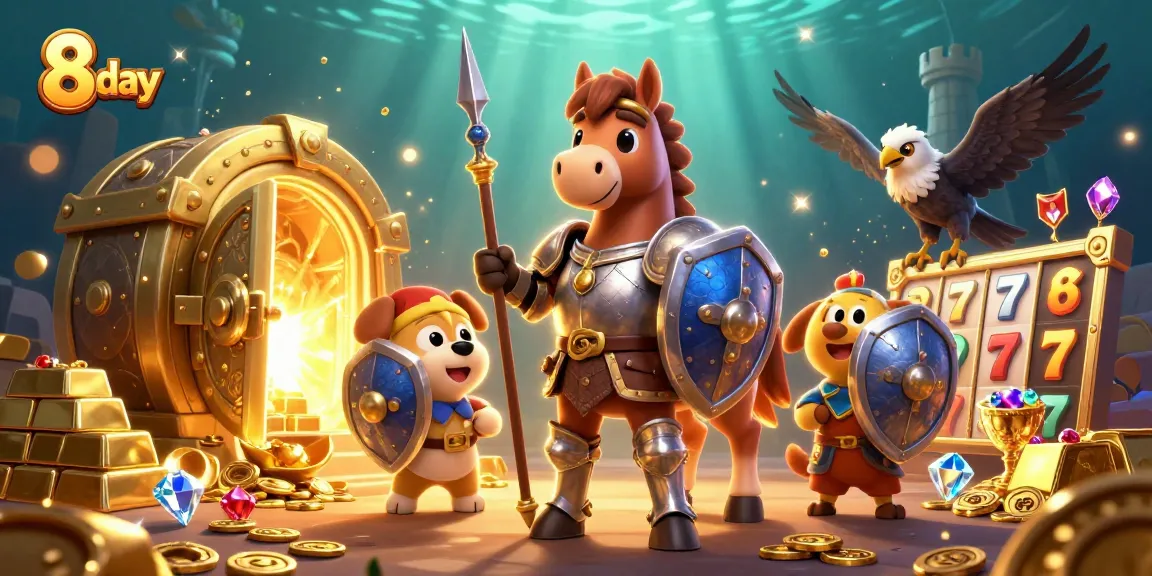 Win big at 8 day casino with vibrant gold treasures and captivating characters in an action-packed scene.