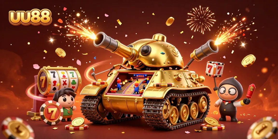 Experience the thrill of playing at uu88’s mini casino inside a golden beetle tank.