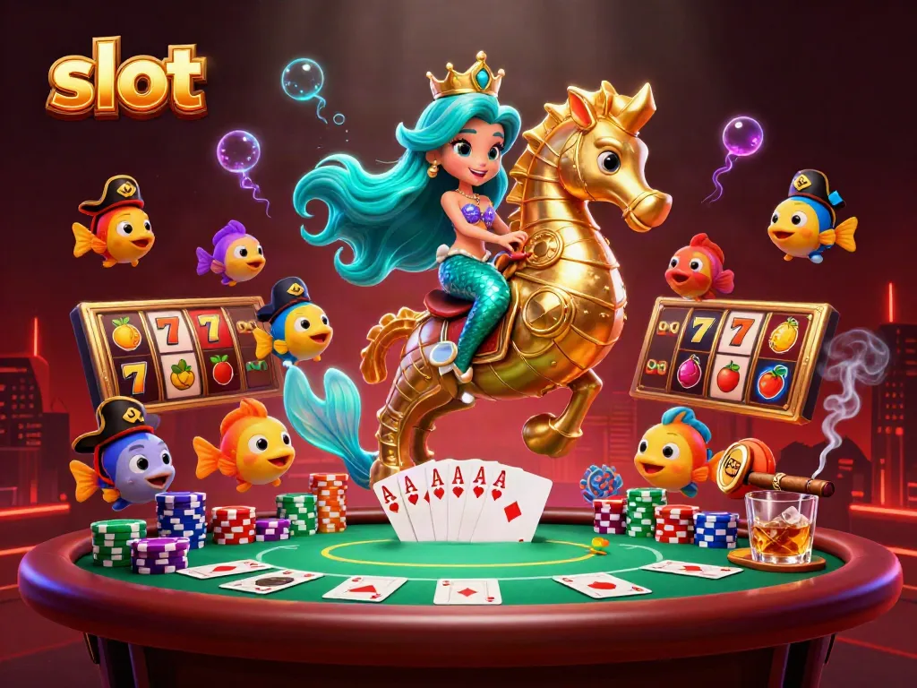 Experience exciting slot adventures with a mermaid, seahorse, and colorful fish in a vibrant casino scene.