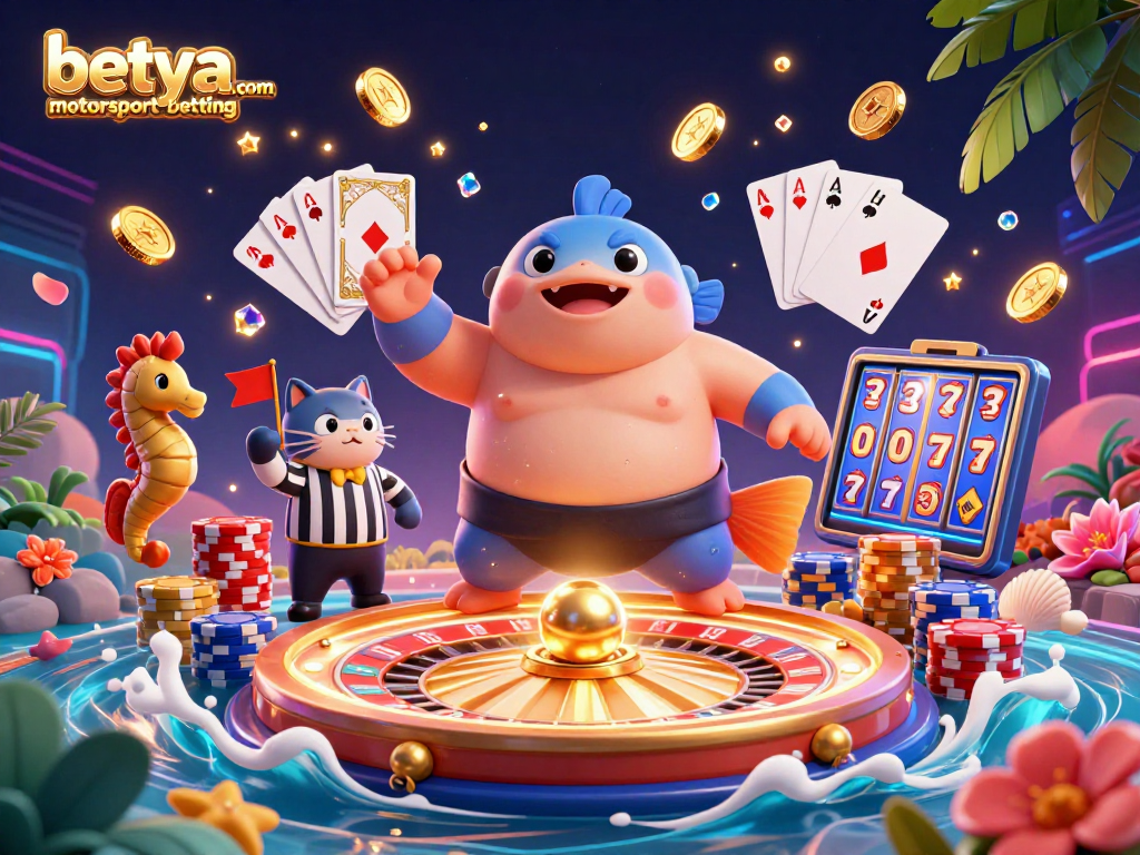Experience betya.com motorsport betting action with vibrant 3D characters and dynamic gambling elements.