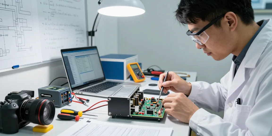 NAGA2000 technician repairing device with tools in a bright workshop