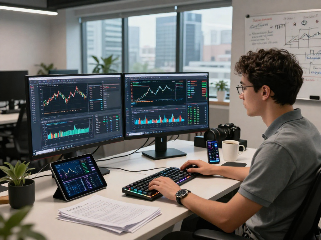 Developer analyzing German algo trading stock API data in a modern trading workspace.
