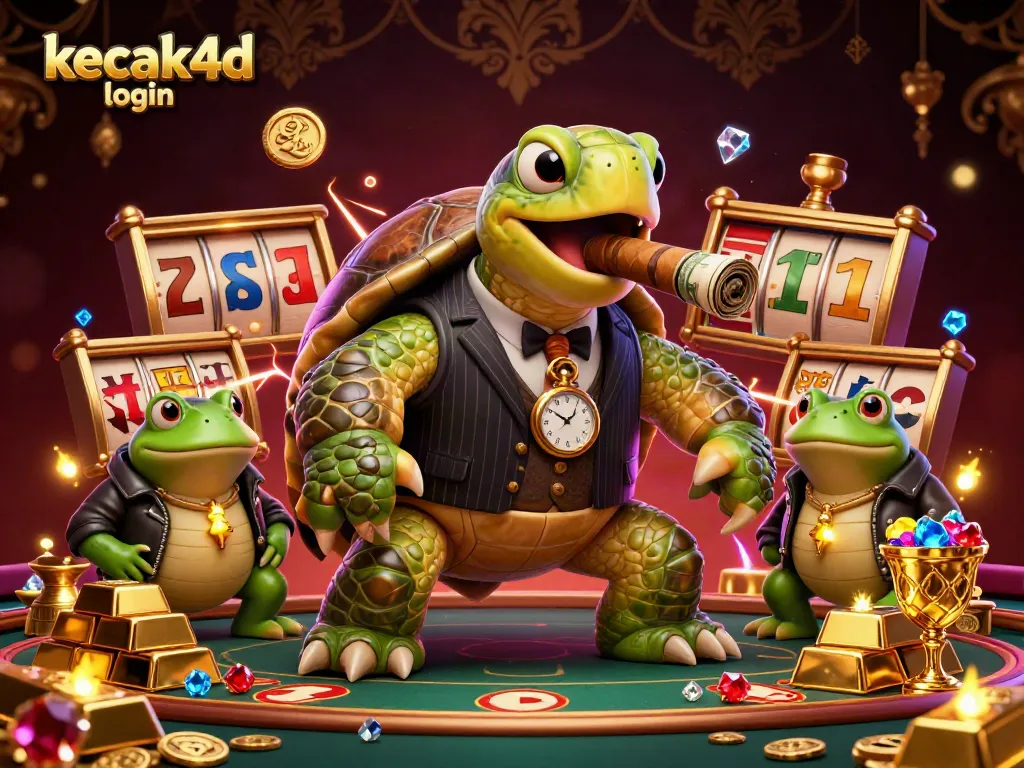 Experience the excitement with kecak4d login, featuring vibrant cartoon characters amidst a treasure-filled casino scene.