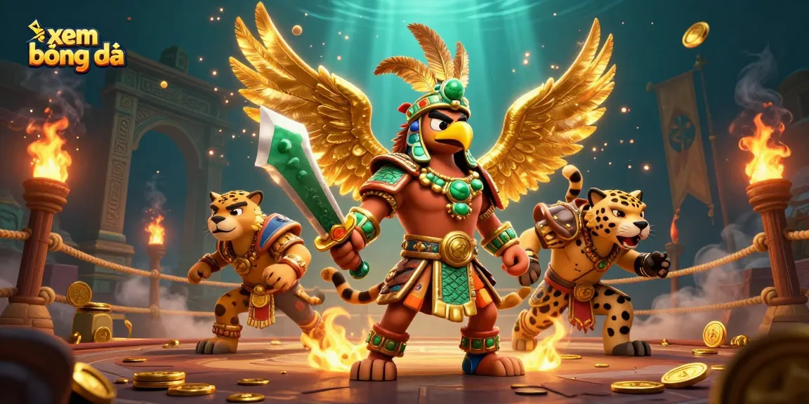 Experience xem bóng đá with vibrant 3D visuals showcasing a dynamic battle scene.