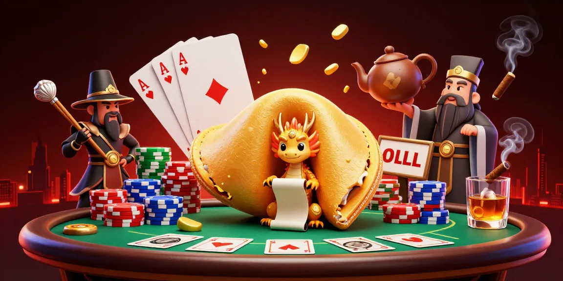 Engage with rr88pet's vibrant online casino world featuring poker chips, fortune cookies, and golden dragons.