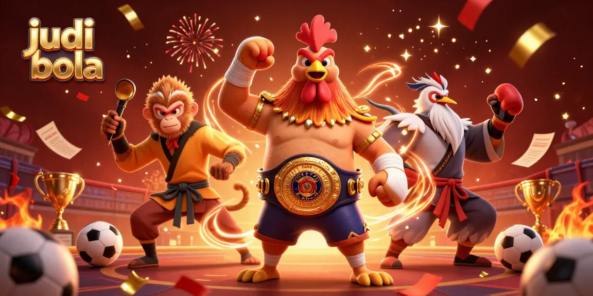 Winning big with judi bola at a vibrant sports-themed illustration featuring colorful characters and dynamic elements.
