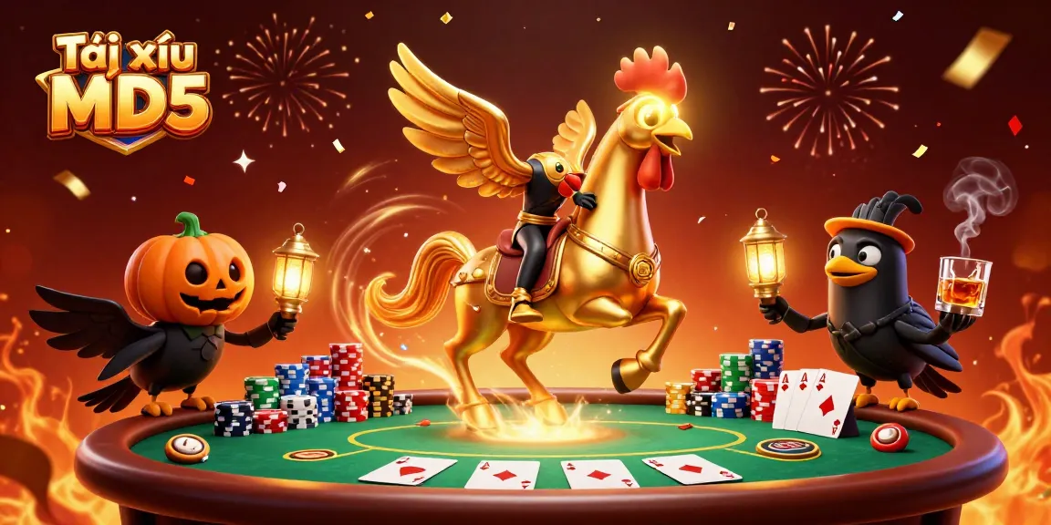 Experience the excitement of playing Tài xỉu MD5 with vibrant casino elements in a dazzling 3D scene.