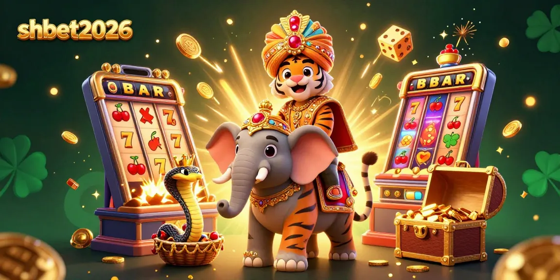 Engage in thrilling gambling with shbet2026, featuring a grand elephant and golden treasures.