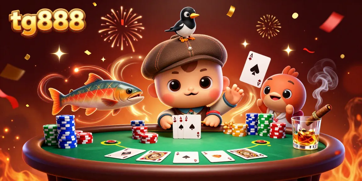Engage in thrilling gameplay with tg888, featuring baby Nessie and a festive poker scene.