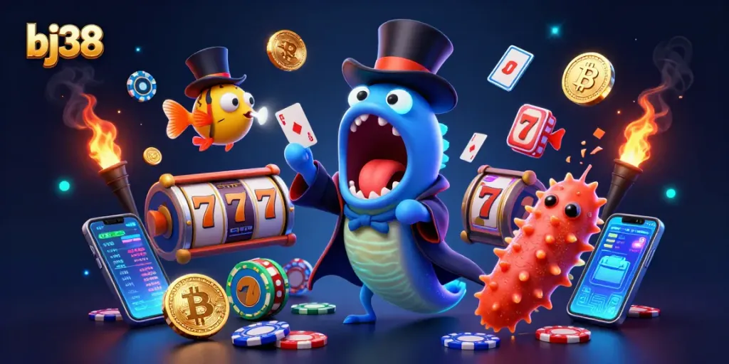Engage in thrilling gambling with bj38, featuring magical casino elements and a vibrant underwater scene.