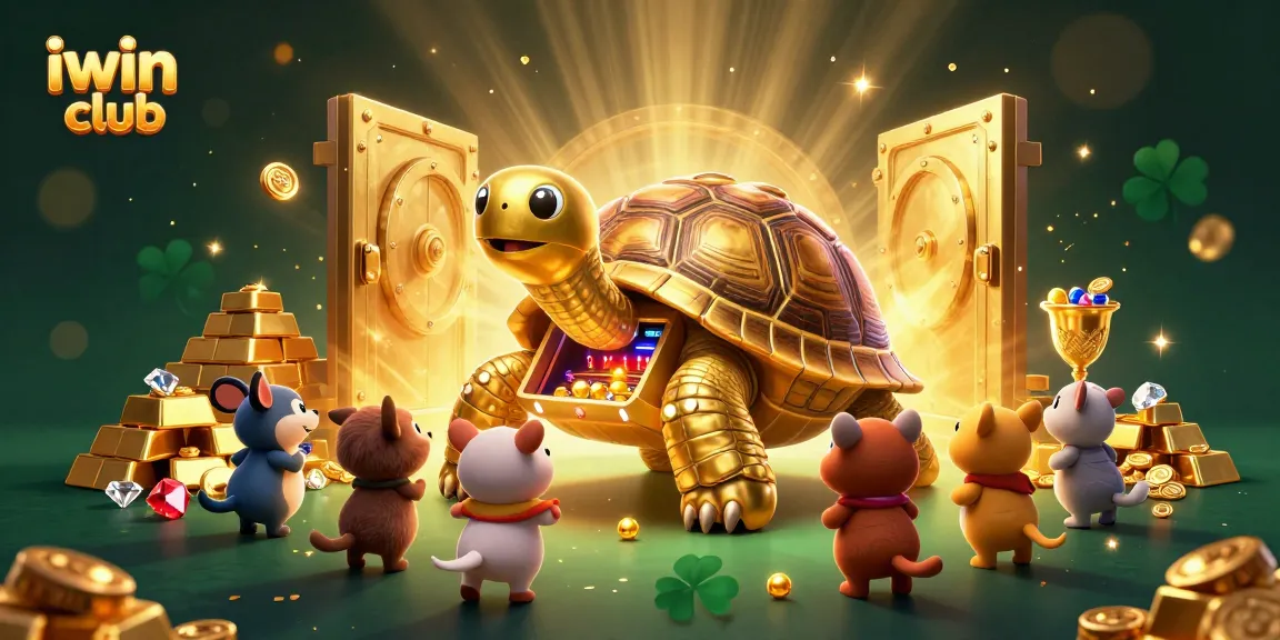 Experience thrilling games at iwin club's golden casino with animated characters and treasures.