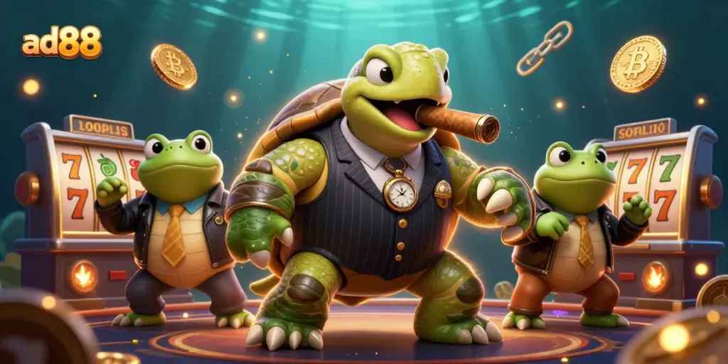 Engage with thrilling slot gameplay at ad88 featuring vibrant characters and glowing casino symbols.