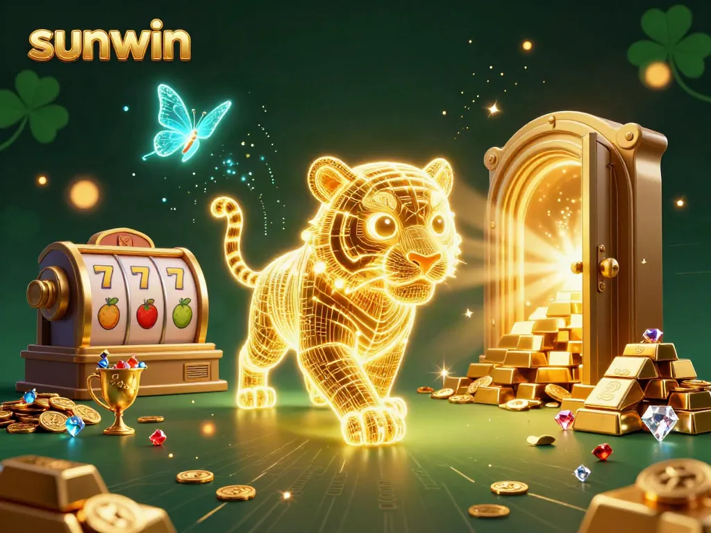 Experience thrilling gaming adventures with sunwin in a vibrant digital casino, featuring a radiant golden tiger.