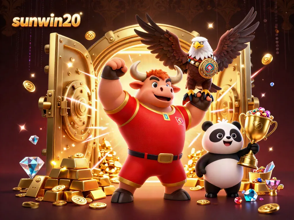 Celebrate wins with sunwin20 at this vibrant 3D casino scene showcasing excitement and treasures.