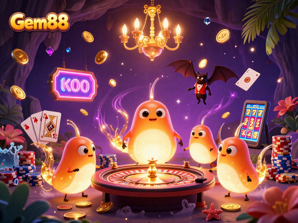 Watch the Gem88 glowworms illuminate an exciting cave casino filled with gems!