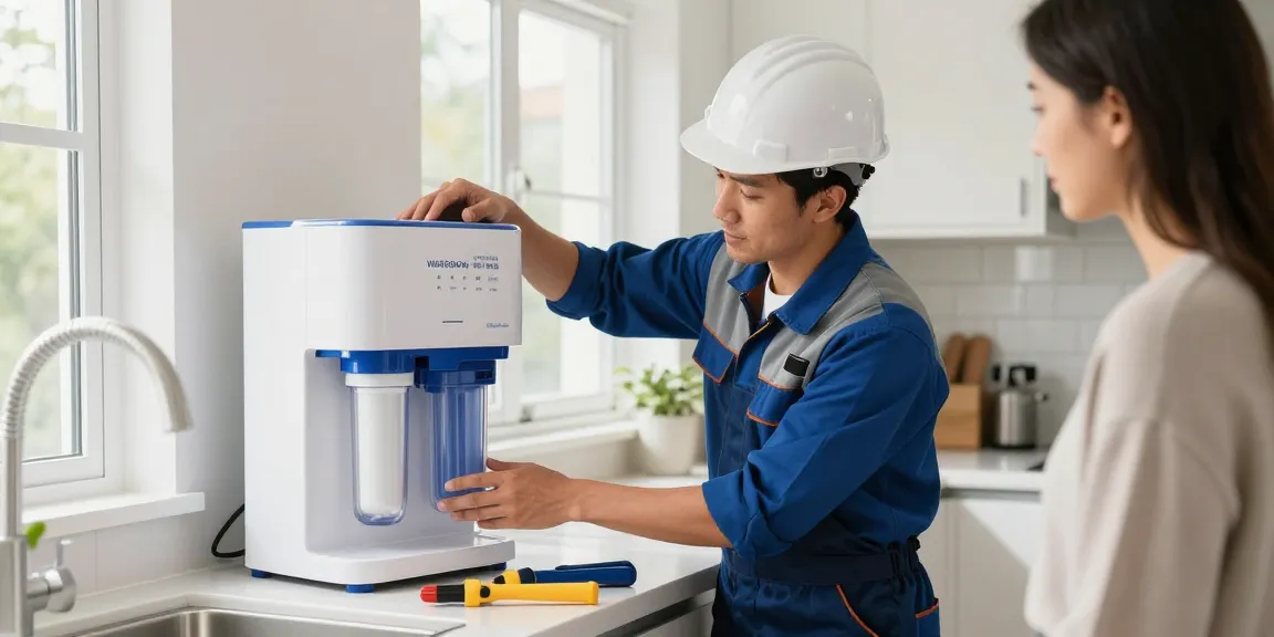 Waterdrop ED04B-L Mega Electric Water Filter Dispenser installation by local trusted service provider in a home kitchen.