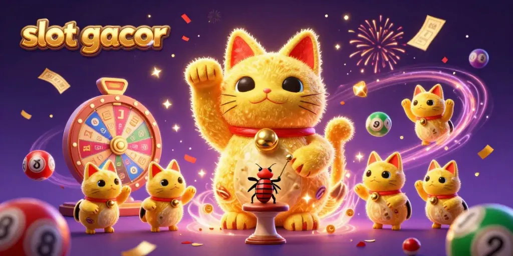 Experience the magic of slot gacor with a vibrant illustration of dynamic casino excitement featuring lucky symbols.