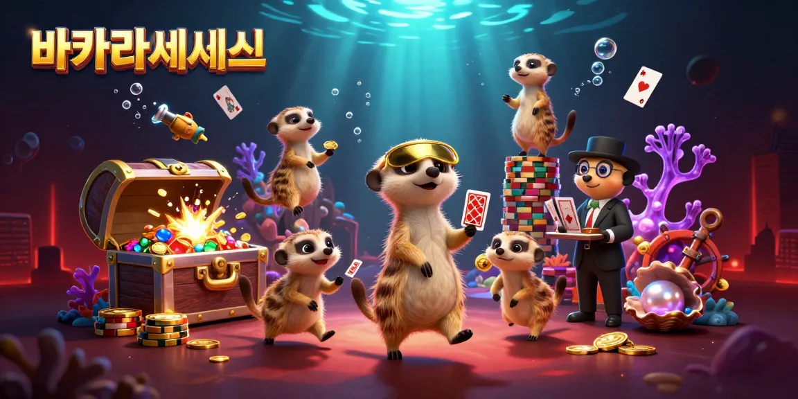 바카라사이트에서 게임을 즐기는 미어캣 캐릭터들이 화려하게 꾸며진 카지노를 운영하는 모습입니다.